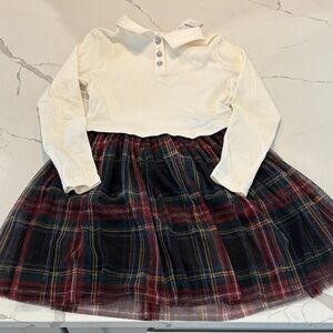 Crewcuts Cream dress with Plaid Skirt